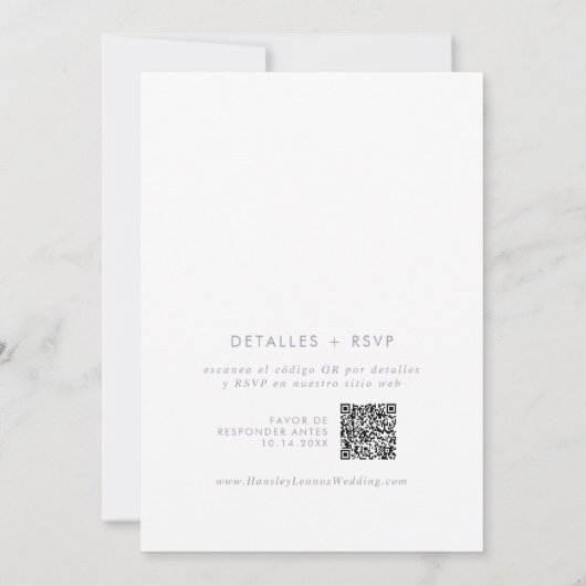 Invitation Boho Chic Dusty Purple QR Code Espagnol Mariage (Dos)