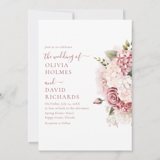 Invitation Boho Chic Dusty Rose Hydrangea Mariage (Devant)