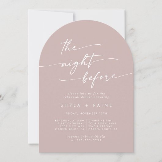 Invitation Boho Chic Dusty Rose Répétition Arc Rose Dîner (Devant)