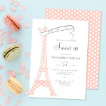Invitation Boho Chic Eiffel Paris Blush Pois Sweet 16<br><div class="desc">Une invitation à la fête Sweet 16,  élégante,  chic,  boho et minimaliste sur le thème de Paris,  avec une tour Eiffel recouverte de pois,  une simple typographie et un motif de pois à l'arrière.</div>