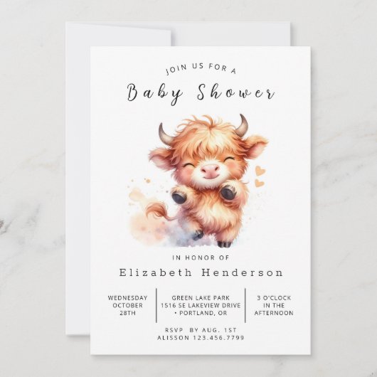 Invitation Boho Chic Elegant Baby shower Vache (Devant)