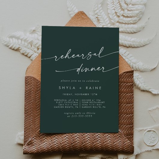 Invitation Boho Chic Emerald Green Dîner de répétition Mariag
