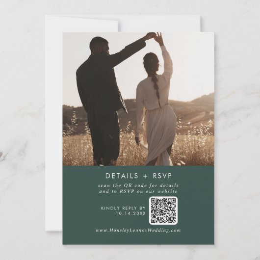 Invitation Boho Chic Emerald Green Photo QR Code Mariage (Dos)