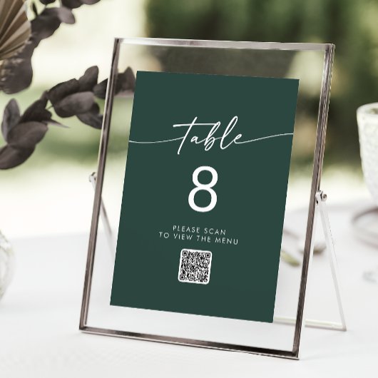 Invitation Boho Chic Emerald Green QR Code Numéro de tableau