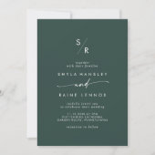 Invitation Boho Chic Emerald Vert Monogramme QR Code Mariage (Devant)