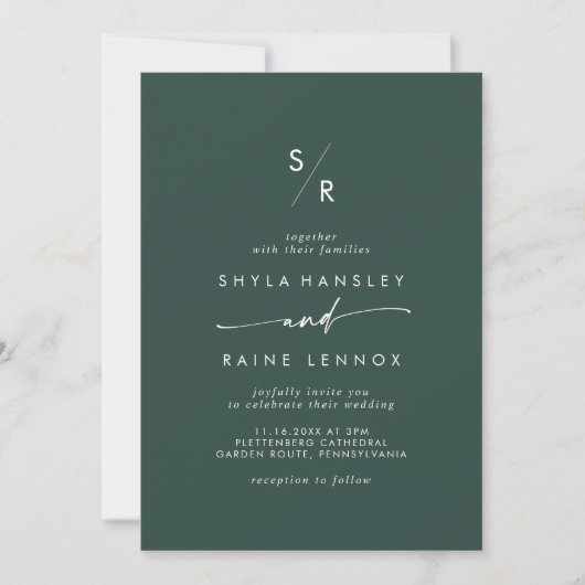 Invitation Boho Chic Emerald Vert Monogramme QR Code Mariage (Devant)