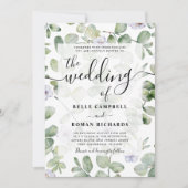 Invitation Boho Chic Eucalyptus & Purple Floral Mariage (Devant)