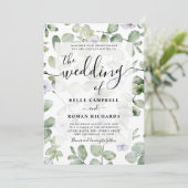 Invitation Boho Chic Eucalyptus & Purple Floral Mariage (Debout devant)