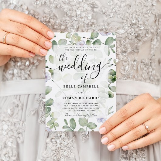 Invitation Boho Chic Eucalyptus & Purple Floral Mariage