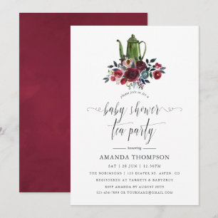 Invitation Boho Chic Fête de Naissance au thé Burgundy et Nav