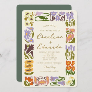 Invitation Boho Chic Fleur colorée Mariage rétro