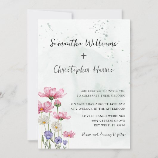 Invitation Boho Chic Fleur Fleur d'Aquarelle Mariage (Devant)