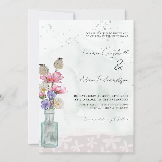 Invitation Boho Chic Fleur Fleur d'Aquarelle Mariage (Devant)