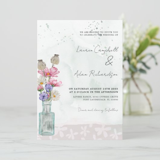 Invitation Boho Chic Fleur Fleur d'Aquarelle Mariage (Debout devant)