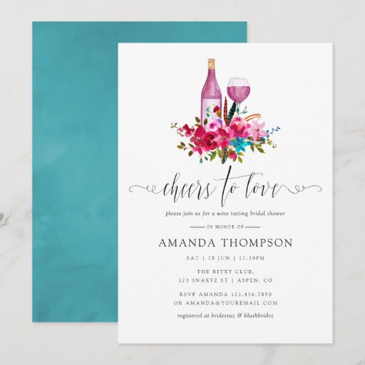 Invitation Boho Chic Fleur Mariage Dégustation de Vin (Devant / Derrière)