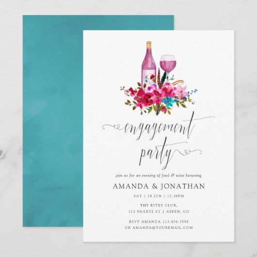 Invitation Boho Chic Fleur Mariage Party Dégustation de Vin (Devant / Derrière)