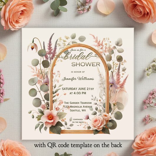 Invitation Boho Chic Fleur Rose Gold Arche Mariage Bapteme