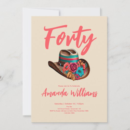 Invitation Boho Chic Floral 40e Anniversaire (Devant)
