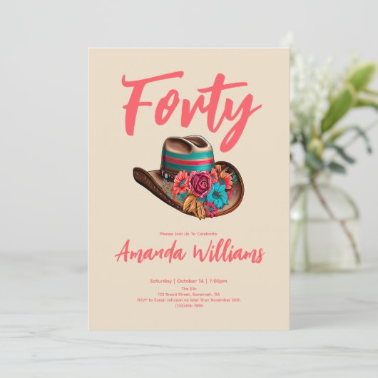Invitation Boho Chic Floral 40e Anniversaire (Debout devant)