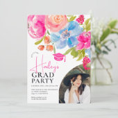 Invitation Boho chic floral aquarelle photo graduation 2024 (Debout devant)