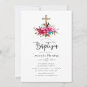 Invitation Boho Chic Floral Baptême (Devant)