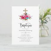 Invitation Boho Chic Floral Baptême (Debout devant)