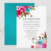Invitation Boho Chic Floral Bat mitzvah (Devant / Derrière)