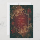 Invitation Boho Chic Floral Bourgogne et or thème. (Devant)