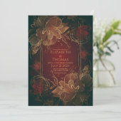 Invitation Boho Chic Floral Bourgogne et or thème. (Debout devant)