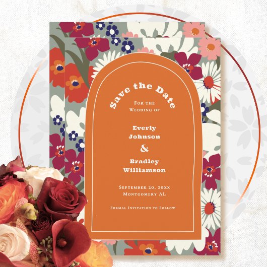 Invitation Boho Chic Floral Code QR Enregistrer la Date