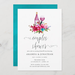 Invitation Boho Chic Floral Couples Douche Dégustation De Vin