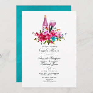 Invitation Boho Chic Floral Couples Douche Vin Dégustation In