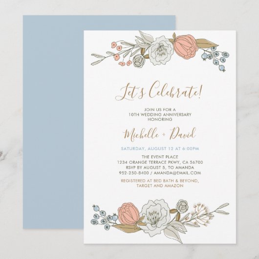 Invitation Boho Chic Floral de printemps 10e anniversaire de  (Devant / Derrière)