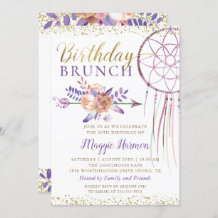Invitation Boho Chic Floral Dreamcatcher Anniversaire Brunch