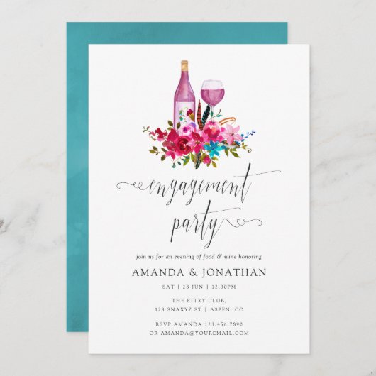 Invitation Boho Chic Floral Engagement Party Dégustation de v (Devant / Derrière)