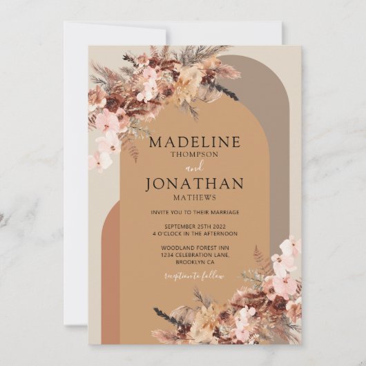 Invitation Boho Chic Floral Hydrangea Mariage d'arche aquarel (Devant)