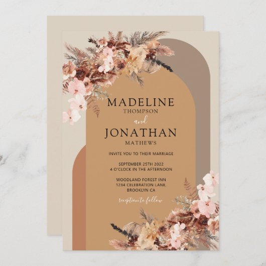 Invitation Boho Chic Floral Hydrangea Mariage d'arche aquarel (Devant / Derrière)