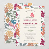 Invitation Boho Chic Floral Mariage Rétro Milieu de Siècle (Devant / Derrière)