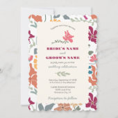 Invitation Boho Chic Floral Mariage Rétro Milieu de Siècle (Devant)