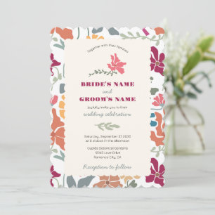 Invitation Boho Chic Floral Mariage Rétro Milieu de Siècle