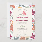 Invitation Boho Chic Floral Mariage Rétro Milieu de Siècle (Devant)
