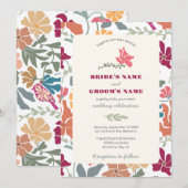 Invitation Boho Chic Floral Mariage Rétro Milieu de Siècle (Devant / Derrière)