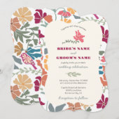 Invitation Boho Chic Floral Mariage Rétro Milieu de Siècle (Devant / Derrière)
