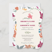 Invitation Boho Chic Floral Mariage Rétro Milieu de Siècle (Devant)