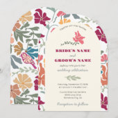 Invitation Boho Chic Floral Mariage Rétro Milieu de Siècle (Devant / Derrière)
