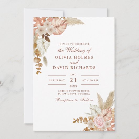 Invitation Boho Chic Floral Pampas Mariage Grass (Devant)