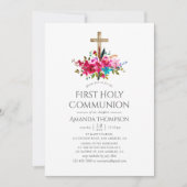 Invitation Boho Chic Floral Première Communion Sainte (Devant)