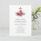 Invitation Boho Chic Floral Première Sainte Communion (Debout devant)