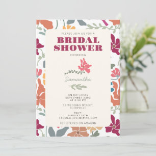 Invitation Boho Chic Floral Retro Mariage Milieu de Siècle