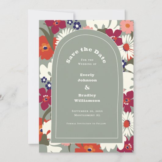 Invitation Boho Chic Floral Sage Green Modern Save the Date (Devant)